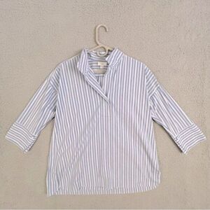 J. Jill Light Blue and White Striped Button Down Shirt